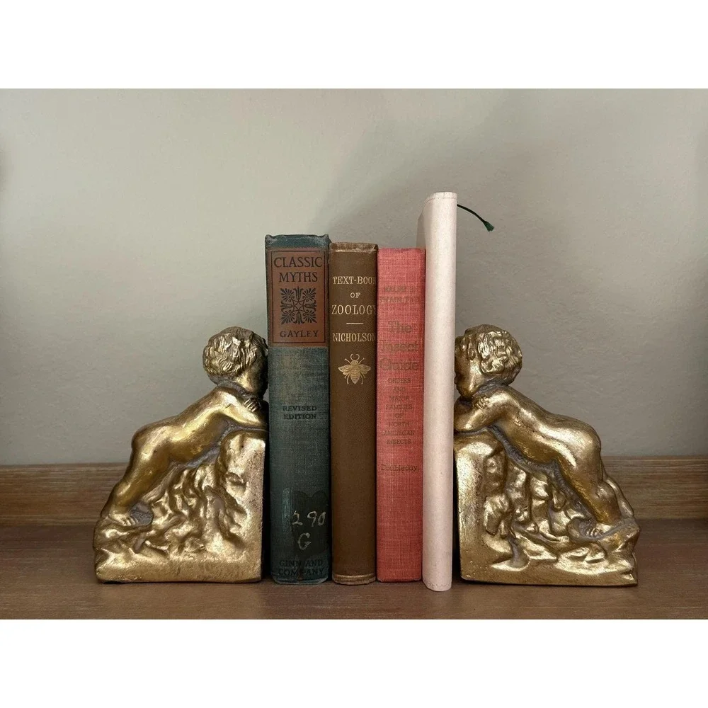 Vintage Resin Classical Cherub Bookends - Shelf Accents